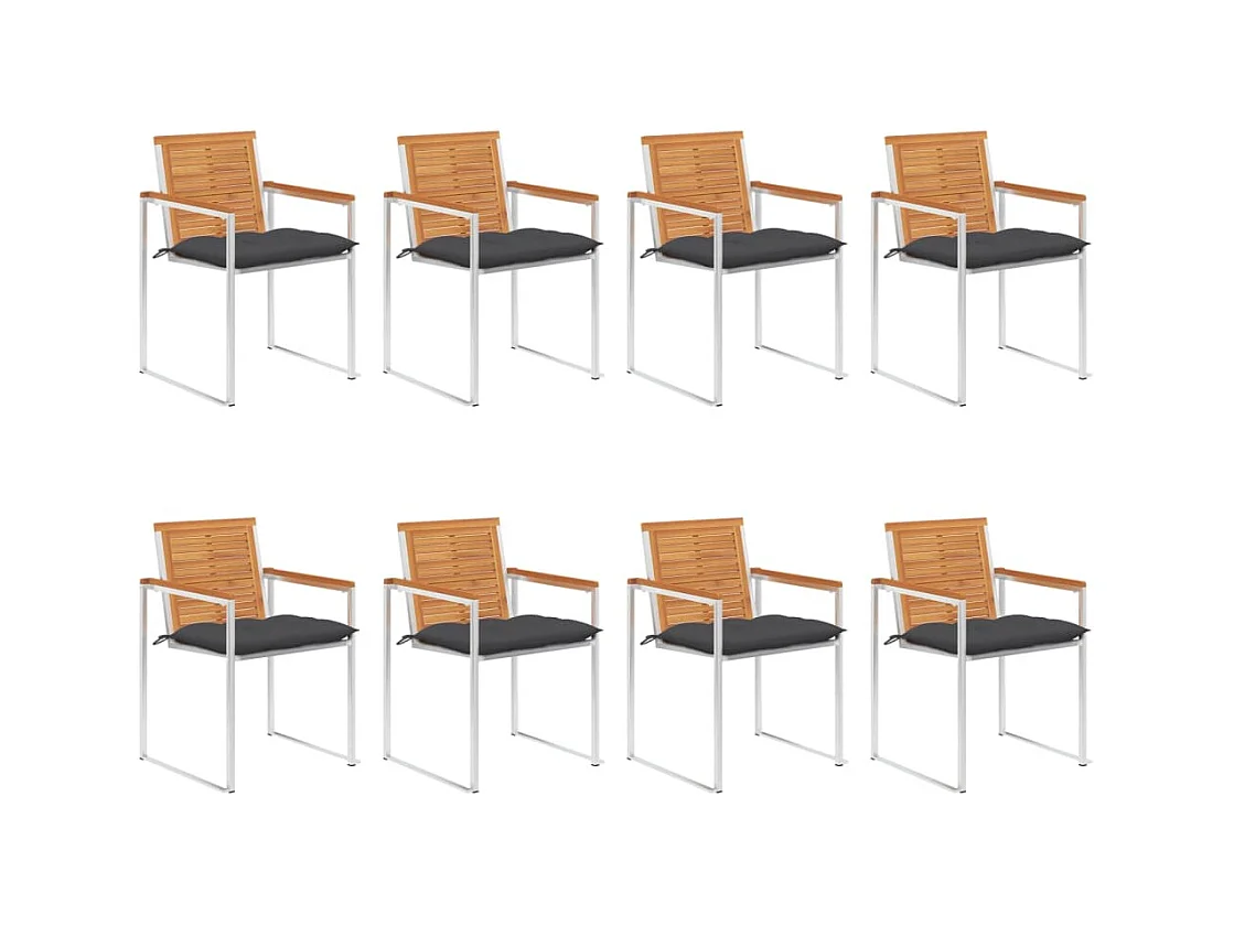 Chaises de jardin 8 pièces avec coussins Bois d'acacia solide