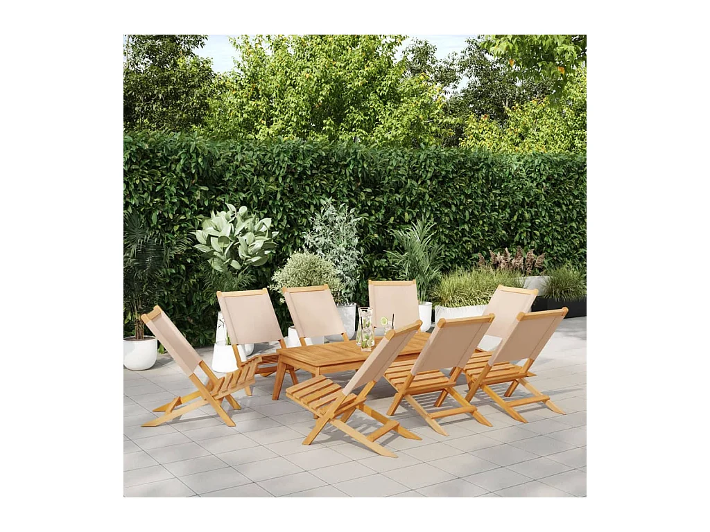 Cadeiras de jardim dobráveis 8 peças tecido e madeira maciça bege
