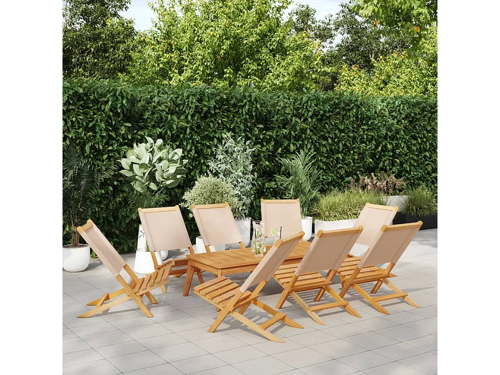 Chaises de jardin pliantes lot de 8 beige tissu et bois massif