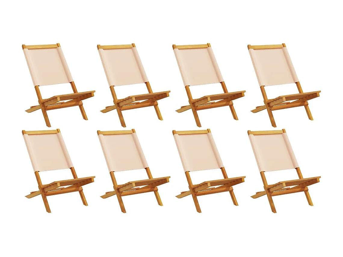 Chaises de jardin pliantes lot de 8 beige tissu et bois massif