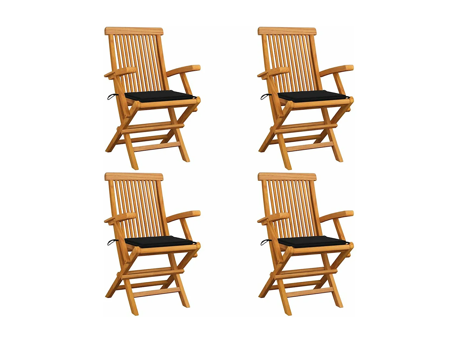 Chaises de jardin avec coussins noir 4 pièces Bois de teck massif