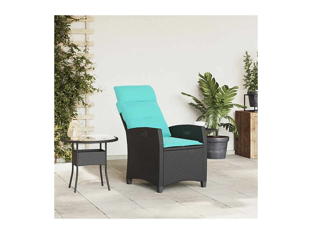 Verstelbare tuinstoel met bijzettafel poly rattan zwart