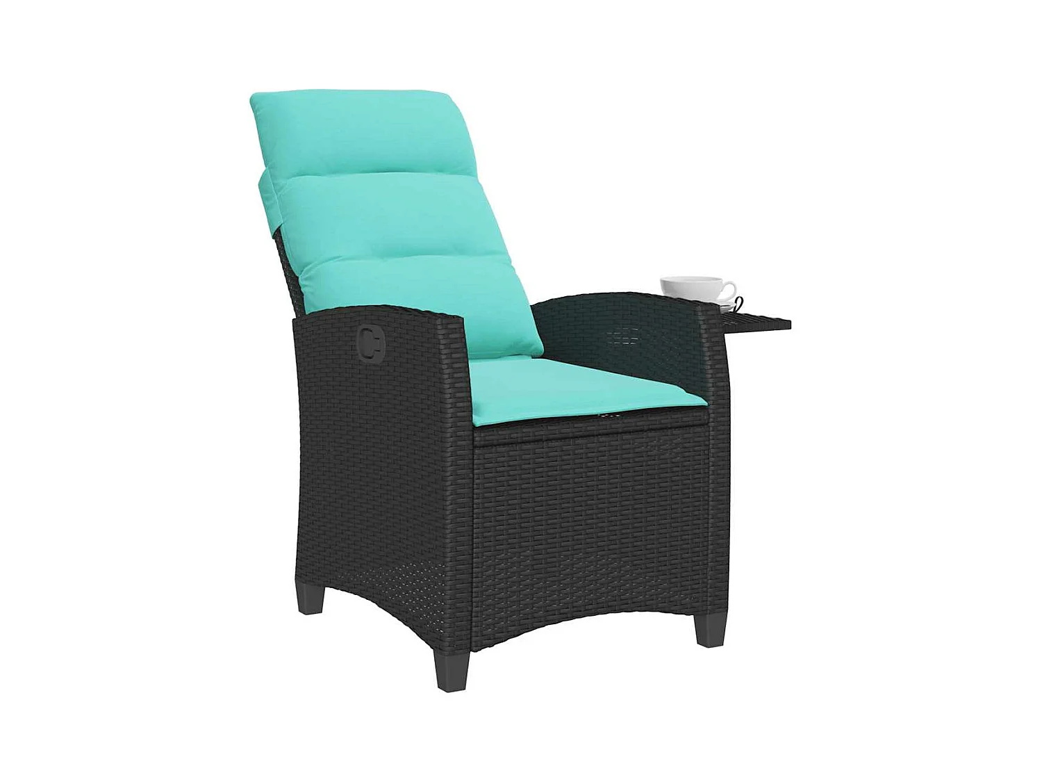 Verstelbare tuinstoel met bijzettafel poly rattan zwart