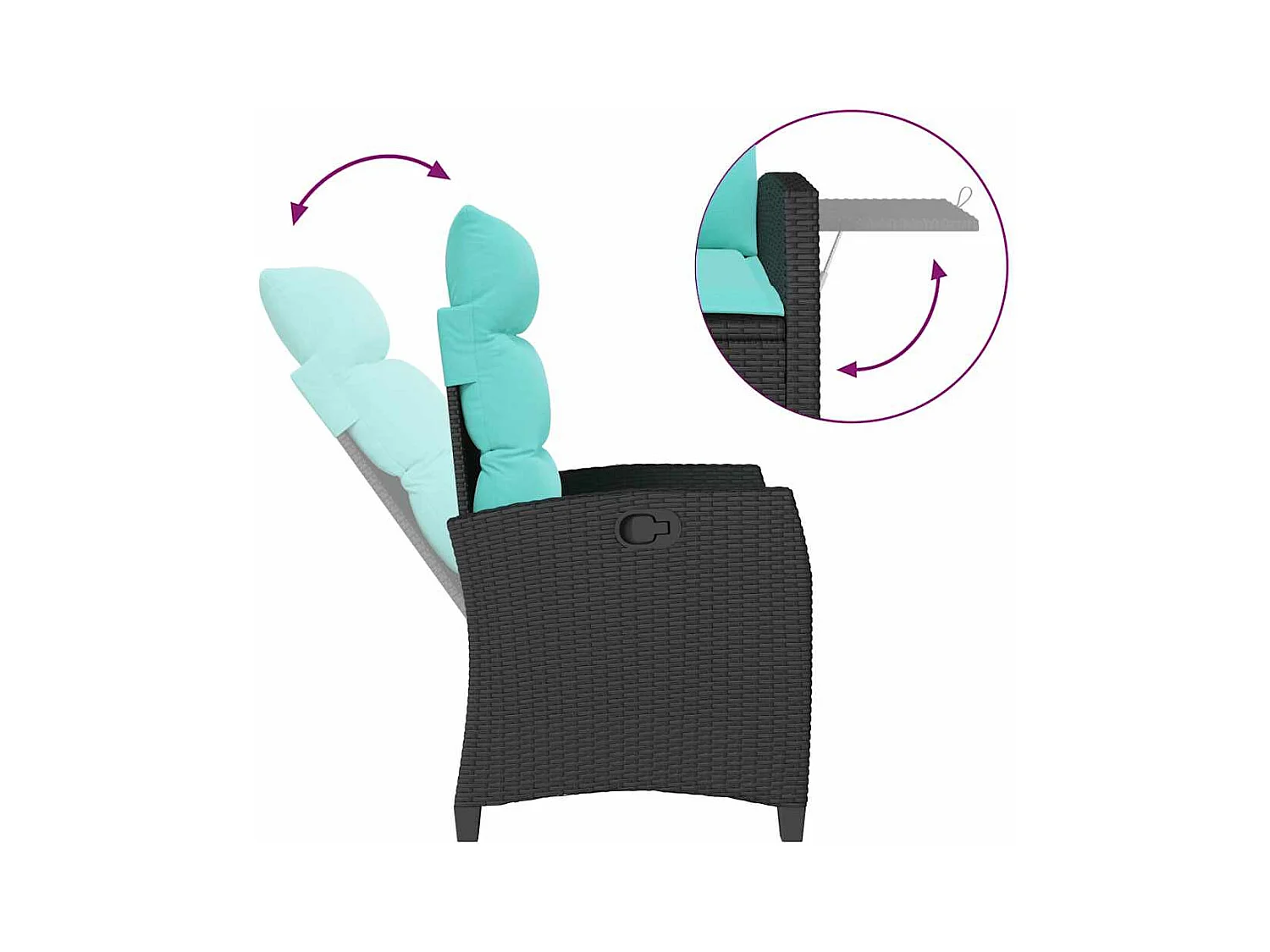 Verstelbare tuinstoel met bijzettafel poly rattan zwart