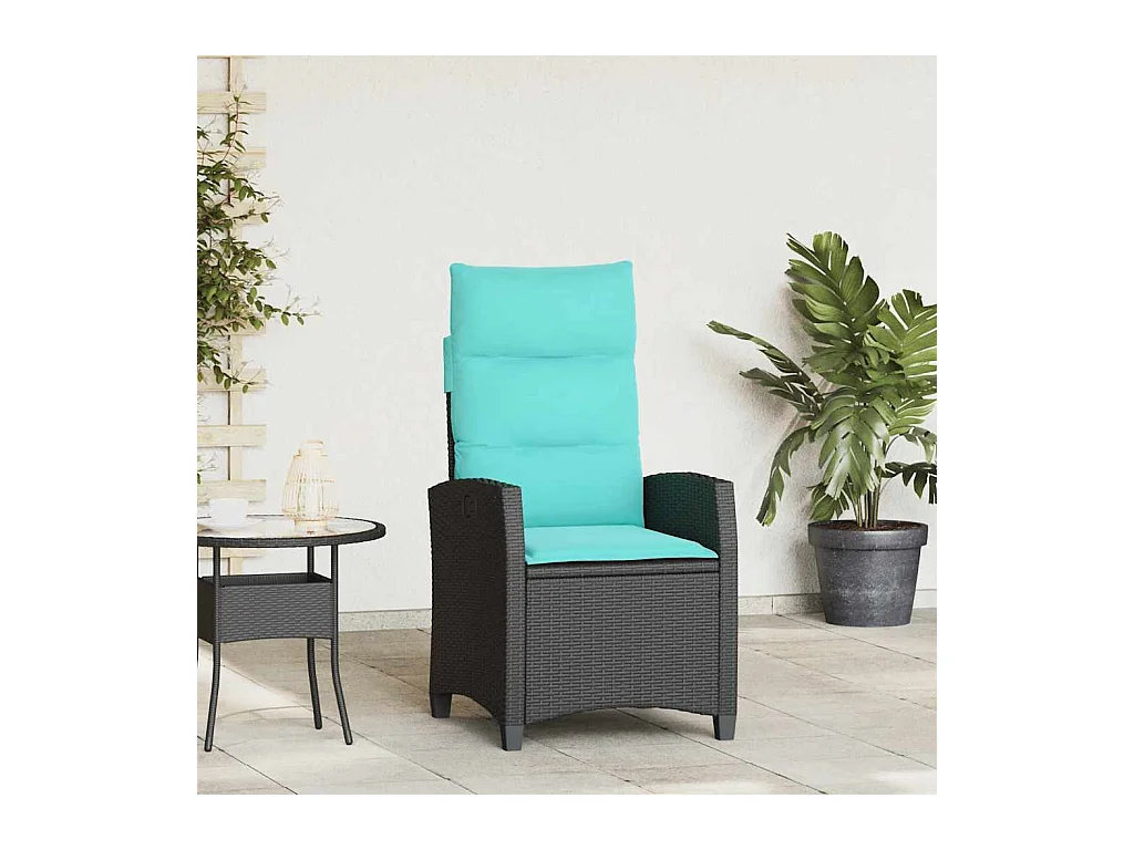 Chaise de jardin inclinable avec table d'appoint noir polyrotin