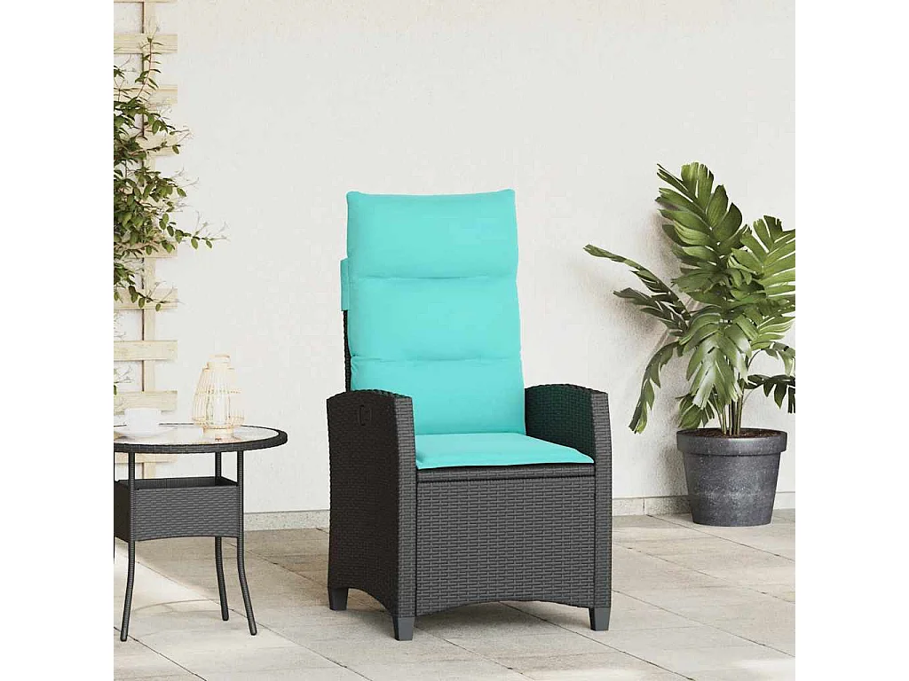 Chaise de jardin inclinable avec table d'appoint noir polyrotin