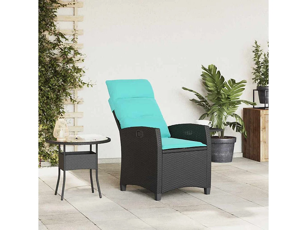 Chaise de jardin inclinable avec table d'appoint noir polyrotin