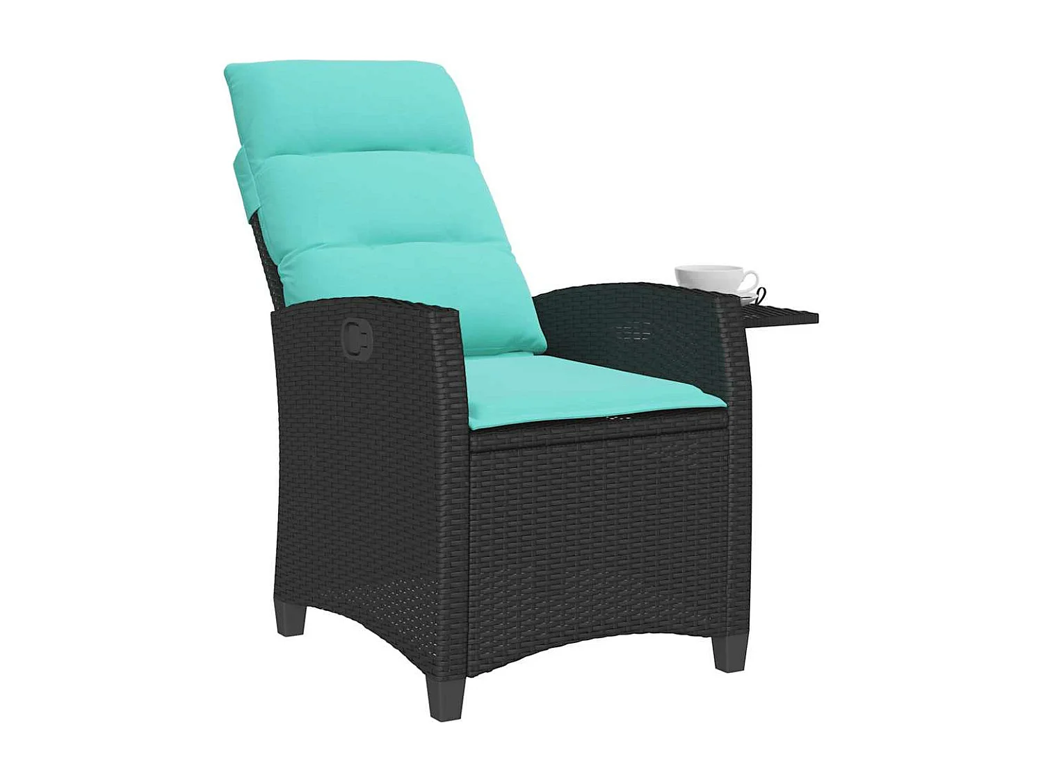 Chaise de jardin inclinable avec table d'appoint noir polyrotin