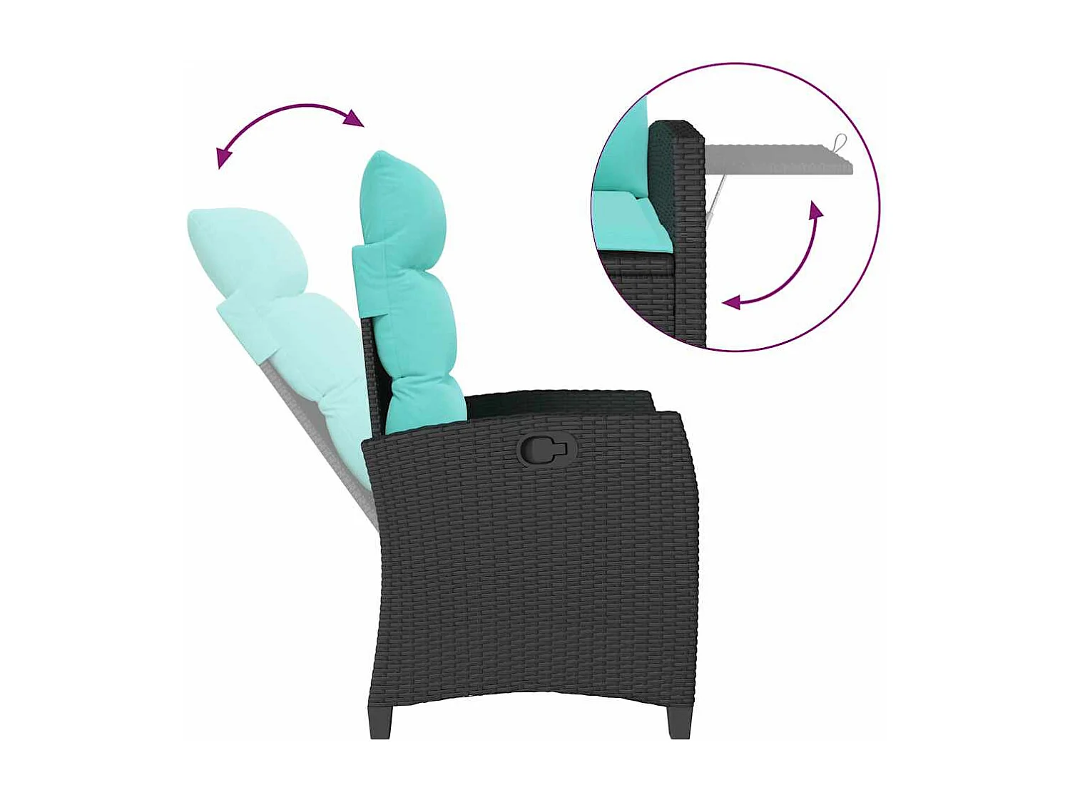 Chaise de jardin inclinable avec table d'appoint noir polyrotin