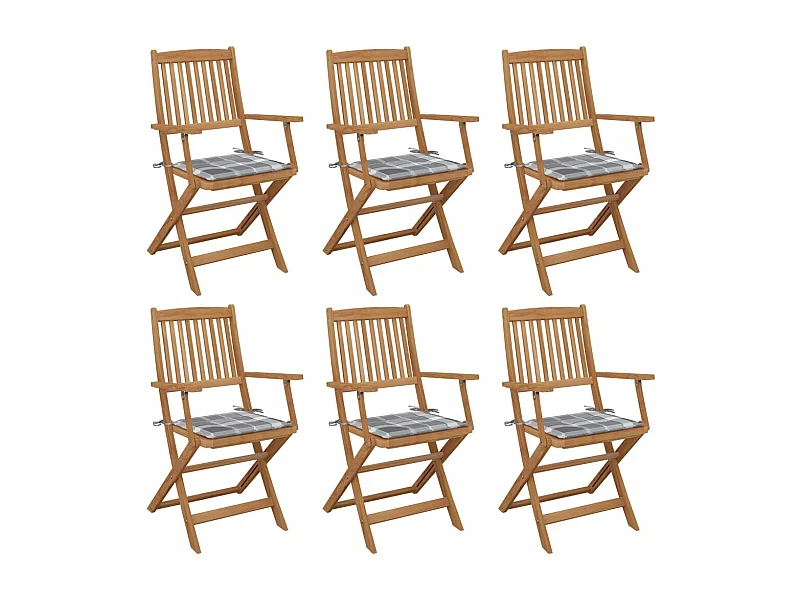 Chaises pliables de jardin 6 pièces avec coussins Bois d'acacia