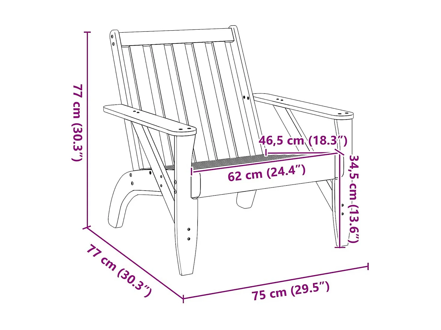 Silla adirondack de jardín marrón cera 75x77x77 cm