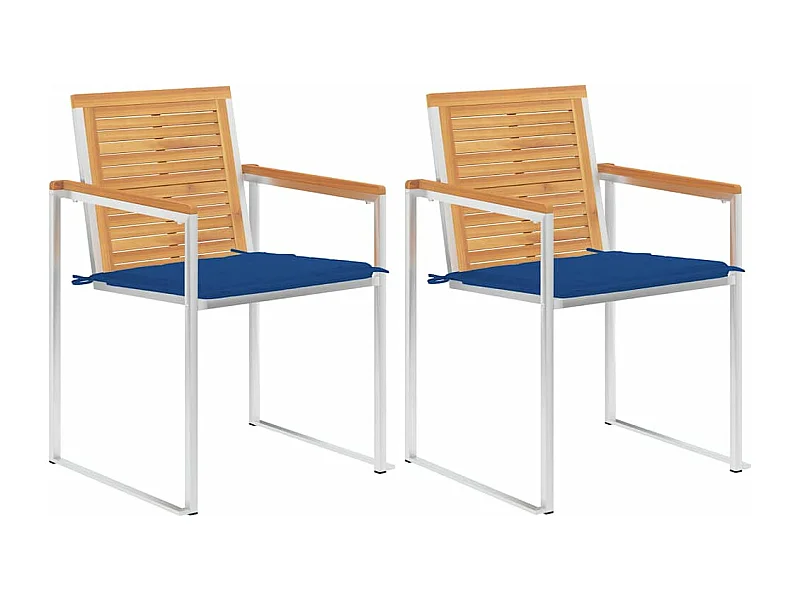 Tuinstoelen 2 st met kussens massief teakhout en staal