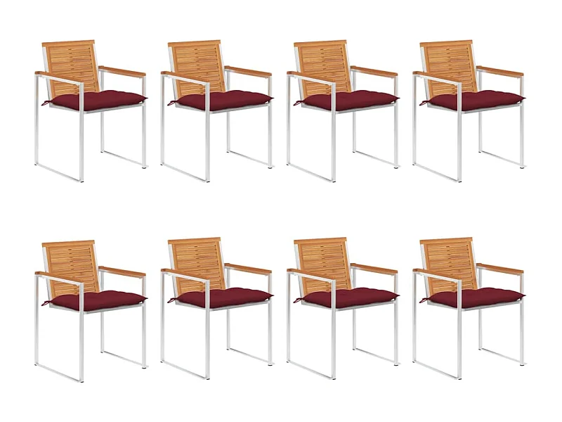 Chaises de jardin 8 pièces avec coussins Bois d'acacia solide