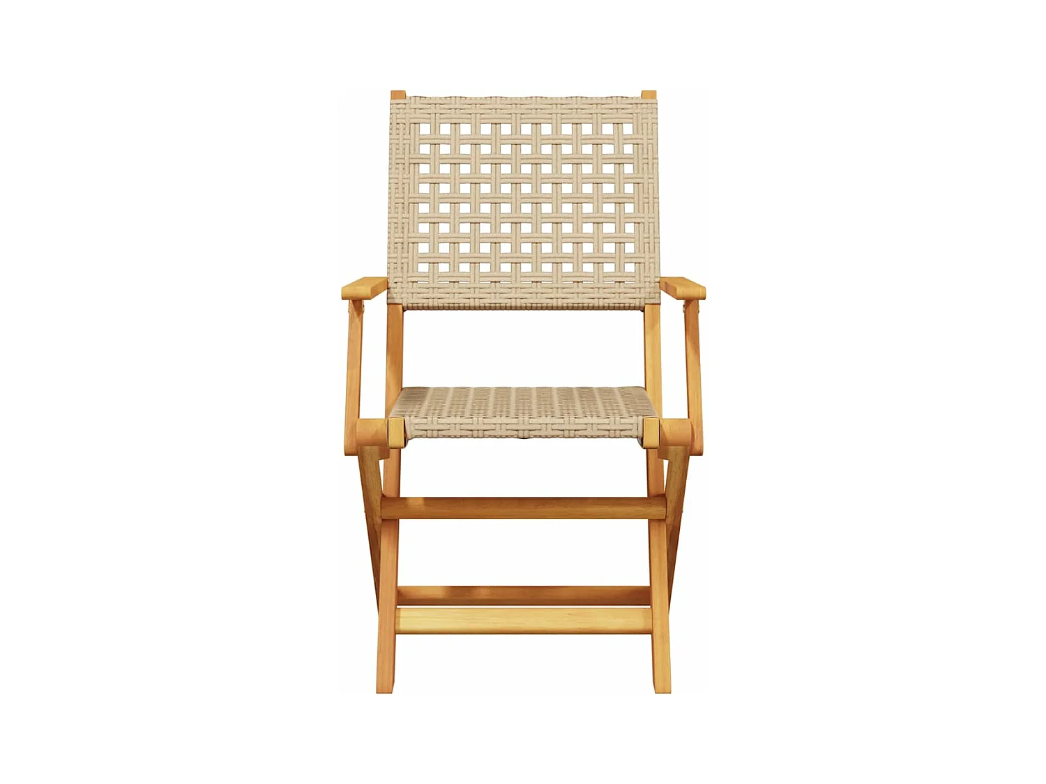 Sillas de jardín plegables 8 unidades madera maciza y ratán PE beige