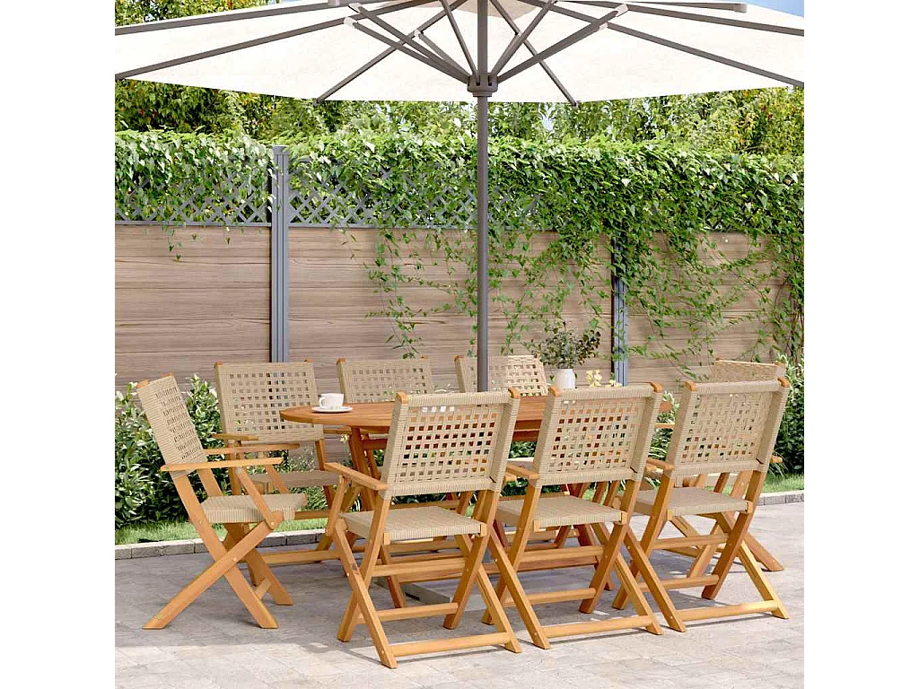 Chaises de jardin pliantes lot de 8 beige rotin et bois massif