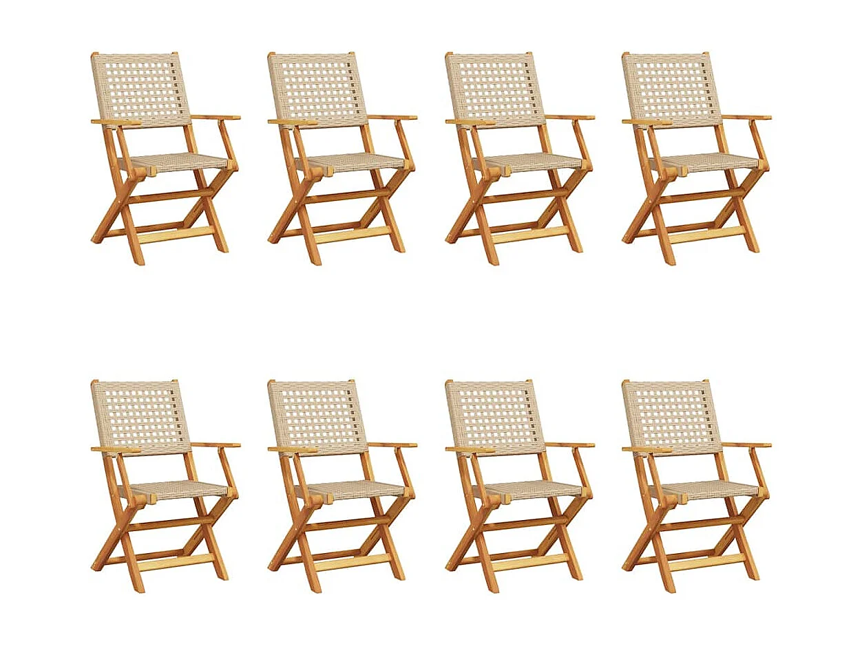 Chaises de jardin pliantes lot de 8 beige rotin et bois massif