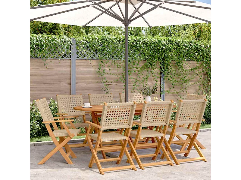 Chaises de jardin pliantes lot de 8 beige rotin et bois massif