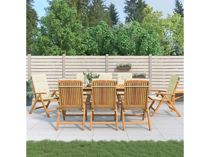 Cadeiras de jardim reclináveis com almofadões 8 peças teca maciça