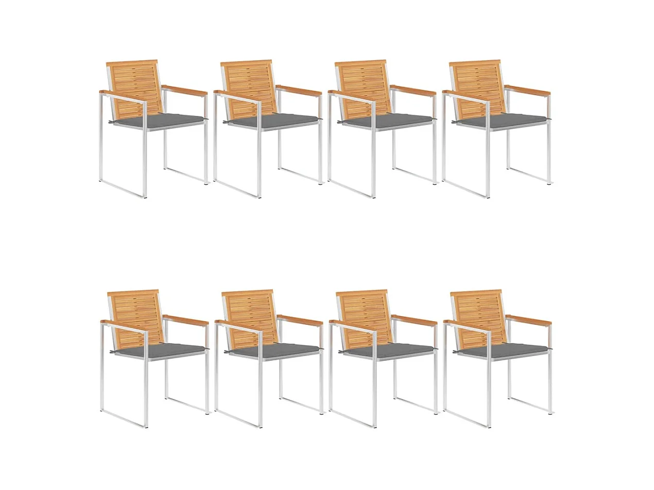 Chaises de jardin 8 pièces avec coussins Bois de teck massif