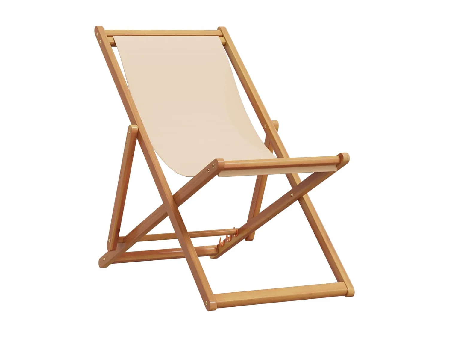 Silla de playa plegable madera maciza de eucalipto y tela beige