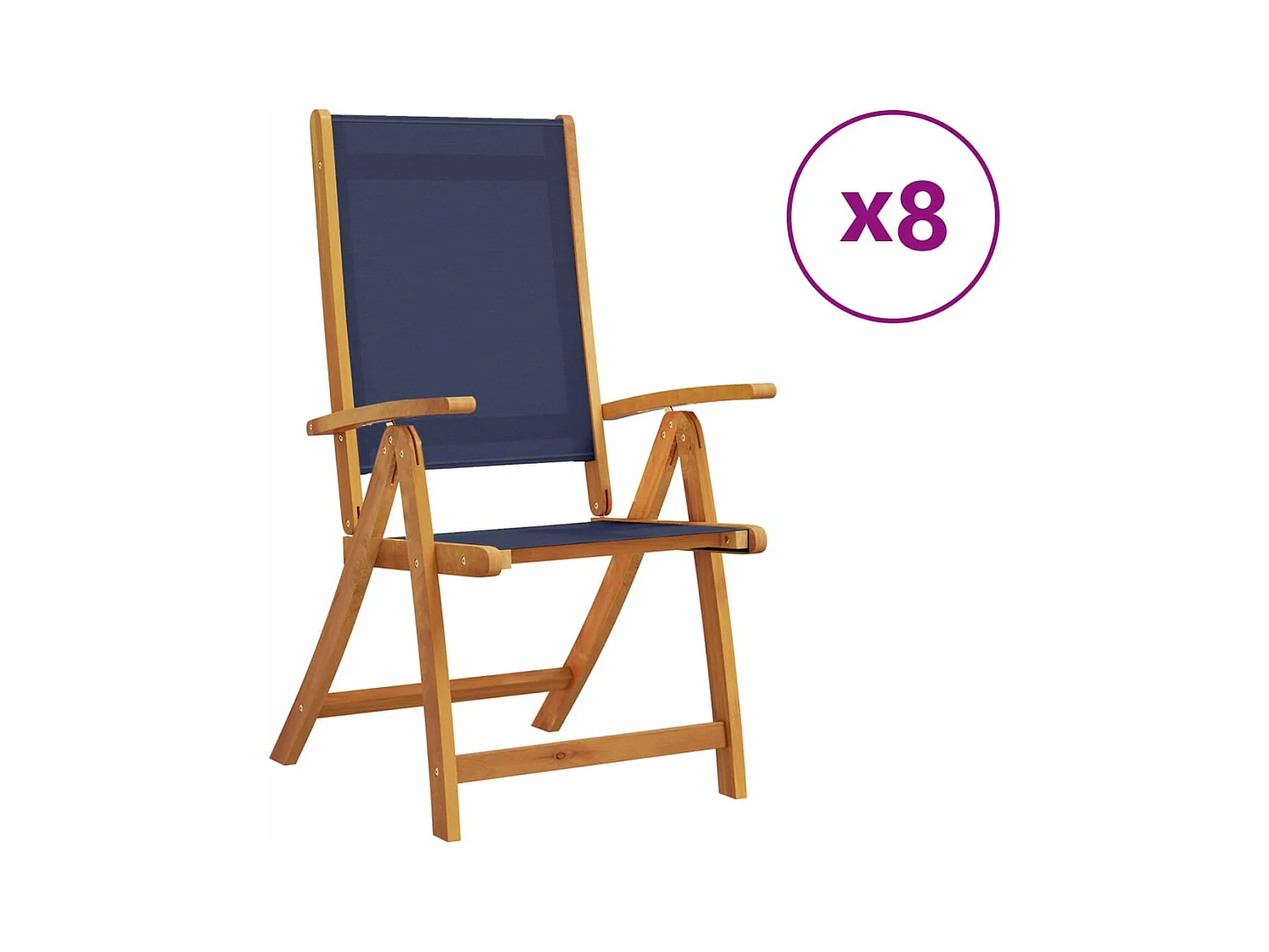 Chaises pliables de jardin lot de 8 bois d'acacia et textilène