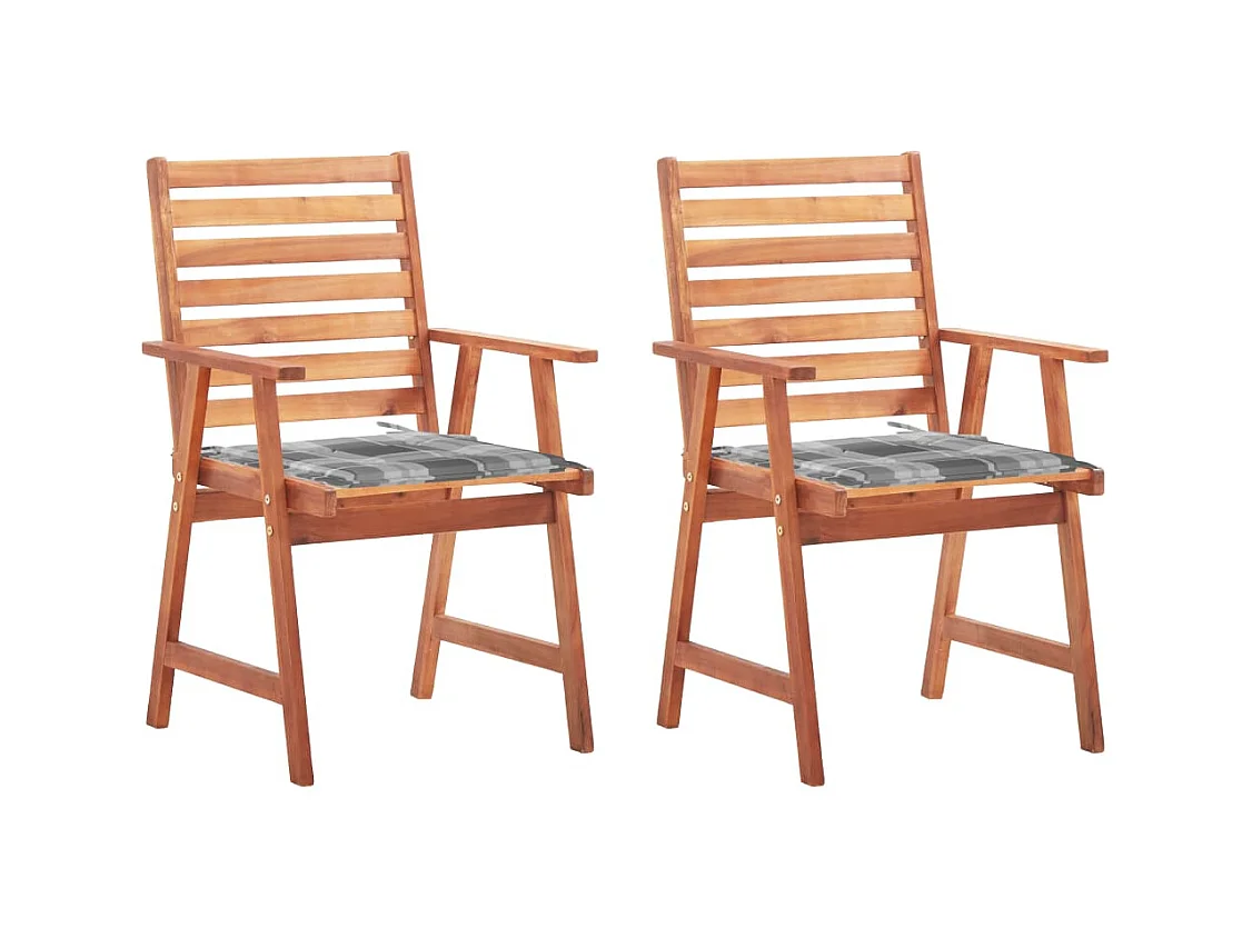 Chaises à dîner d'extérieur 2 pièces avec coussins Acacia massif