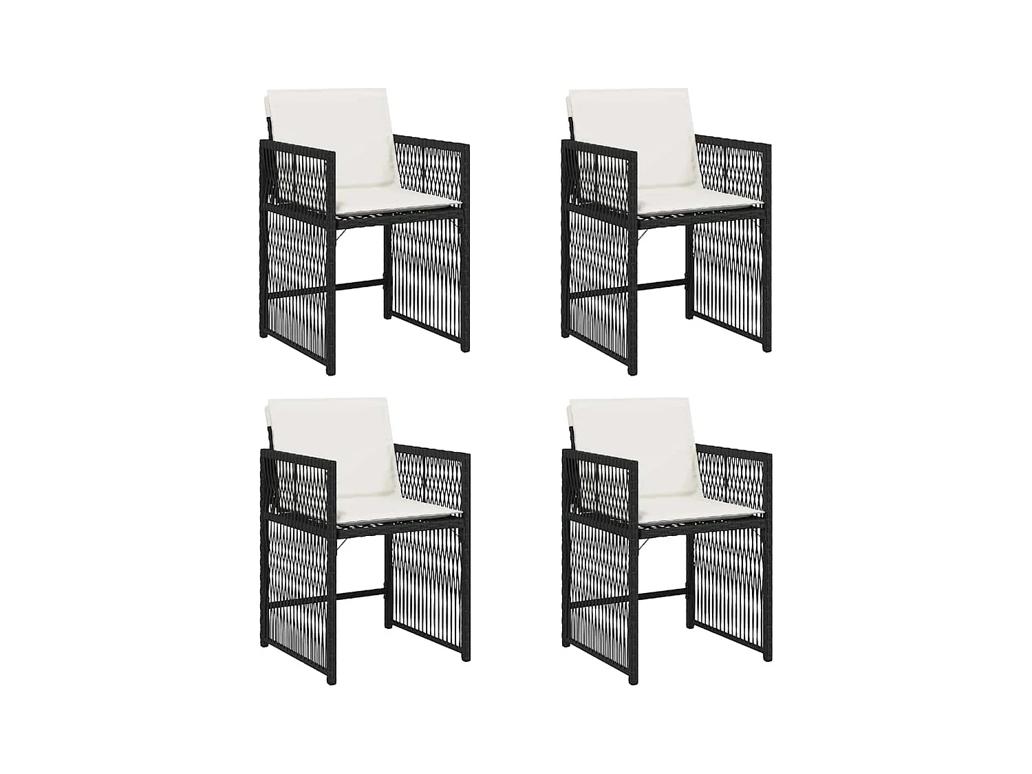 Tuinstoelen 4 stukkenmet kussens poly rattan zwart