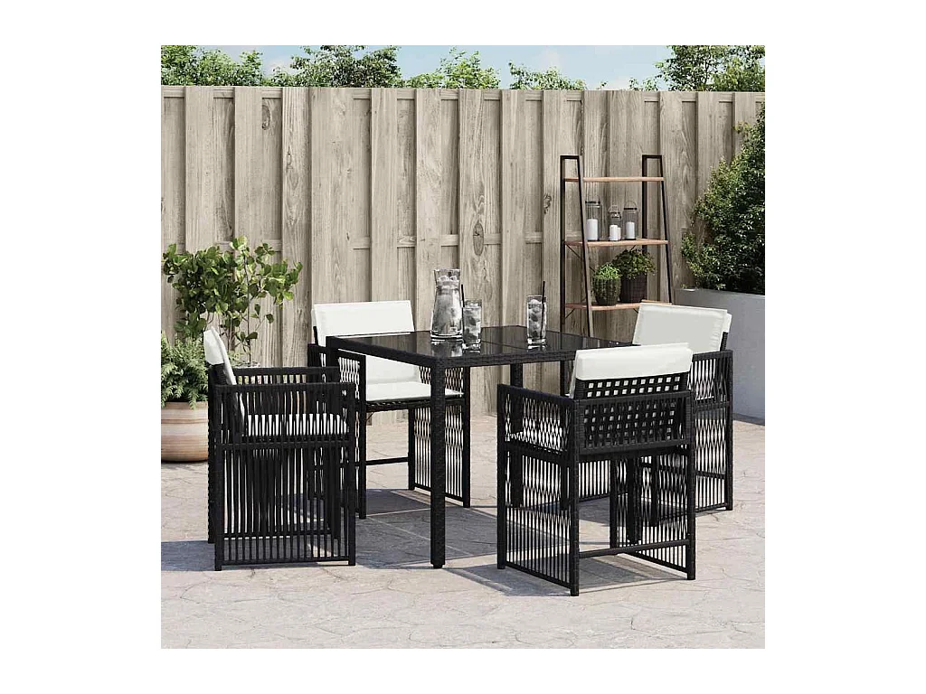 Tuinstoelen 4 stukkenmet kussens poly rattan zwart