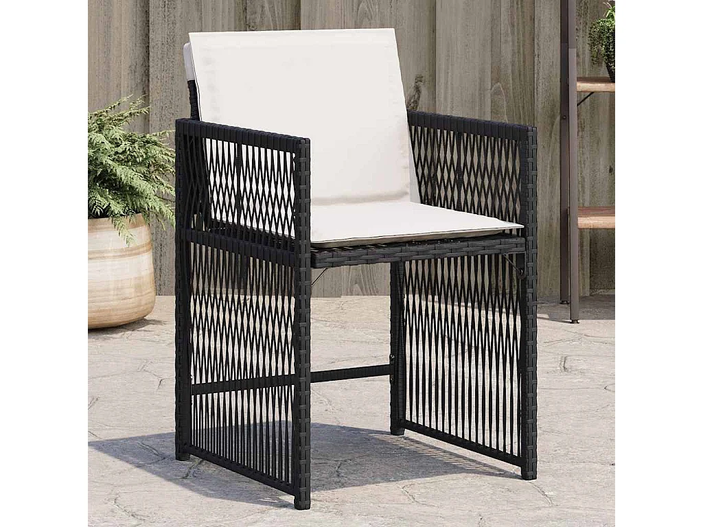Chaises de jardin lot de 4 avec coussins noir résine tressée