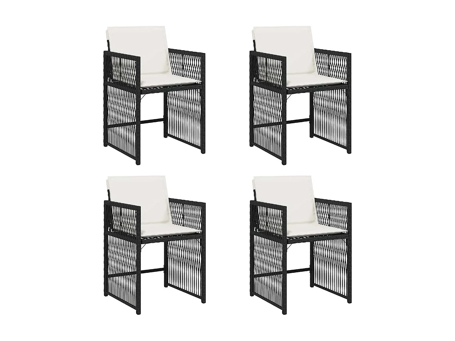 Chaises de jardin lot de 4 avec coussins noir résine tressée