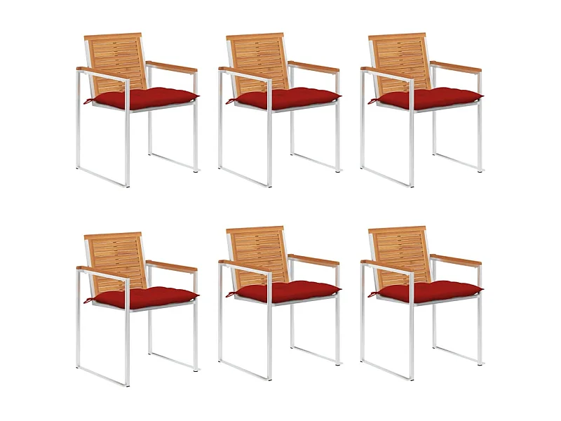 Chaises de jardin 6 pièces avec coussins Bois d'acacia solide