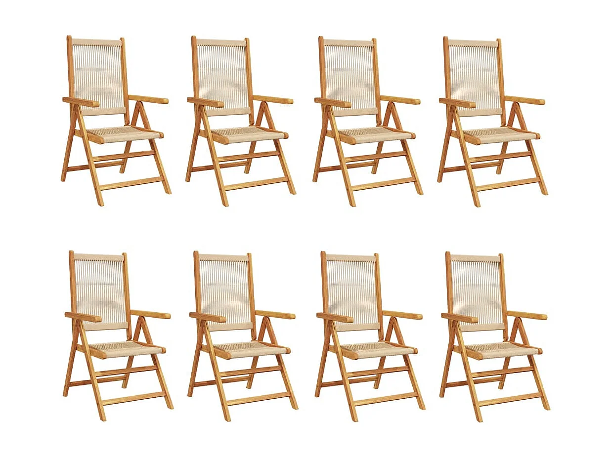 Chaises inclinables de jardin lot de 8 beige bois massif acacia