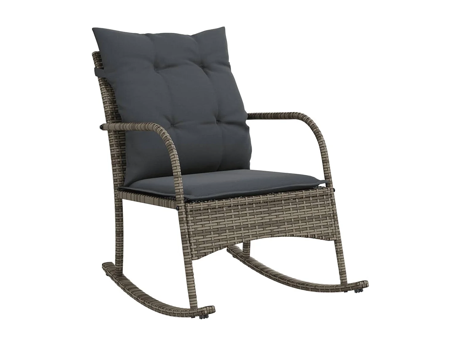 Chaise à bascule de jardin avec coussins gris résine tressée