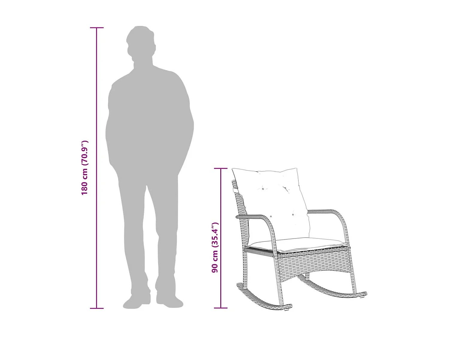 Chaise à bascule de jardin avec coussins gris résine tressée