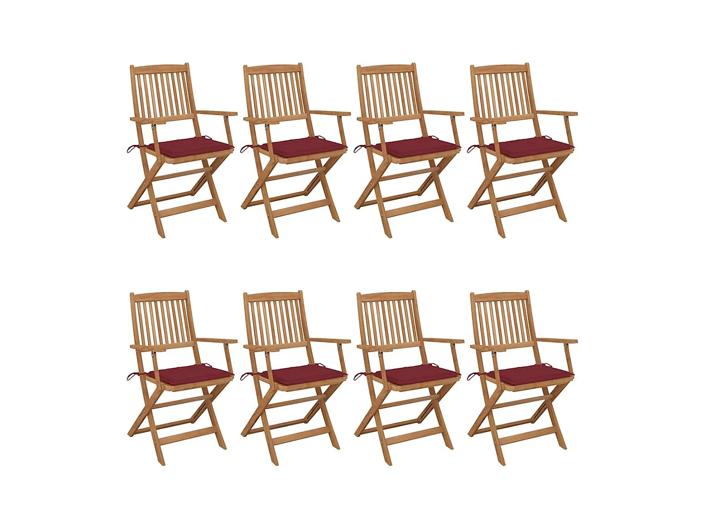 Chaises pliables de jardin 8 pièces avec coussins Bois d'acacia