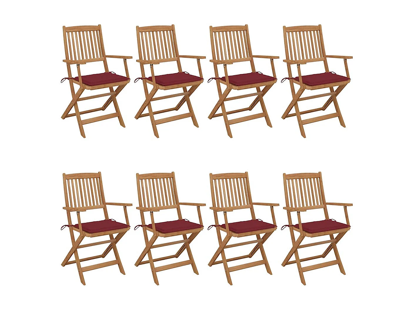 Chaises pliables de jardin 8 pièces avec coussins Bois d'acacia