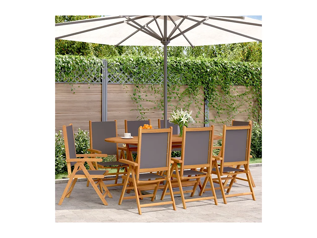 Sillas de jardín reclinables 8 unidades tela madera maciza antracita