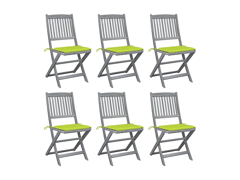 Chaises pliables d'extérieur 6 pièces avec coussins Bois d'acacia