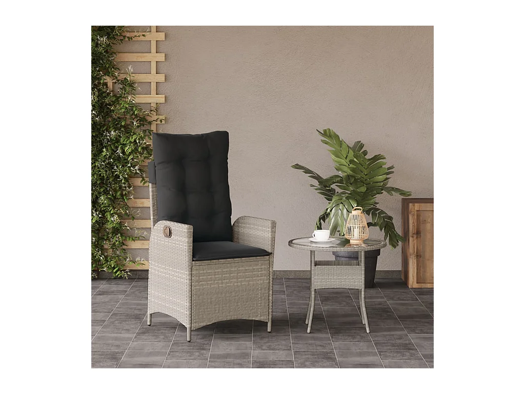 Chaise inclinable de jardin coussins gris clair résine tressée
