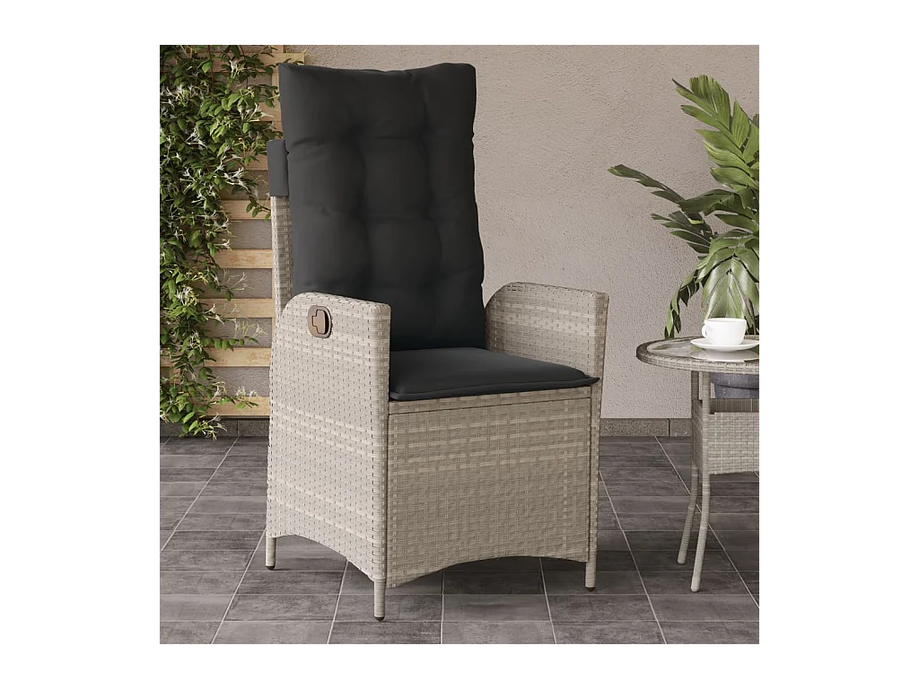 Chaise inclinable de jardin coussins gris clair résine tressée
