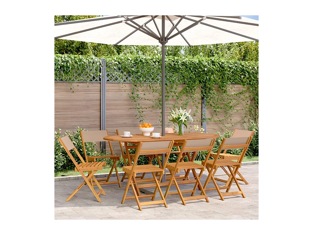Tuinstoelen 8 st inklapbaar stof en massief hout taupe