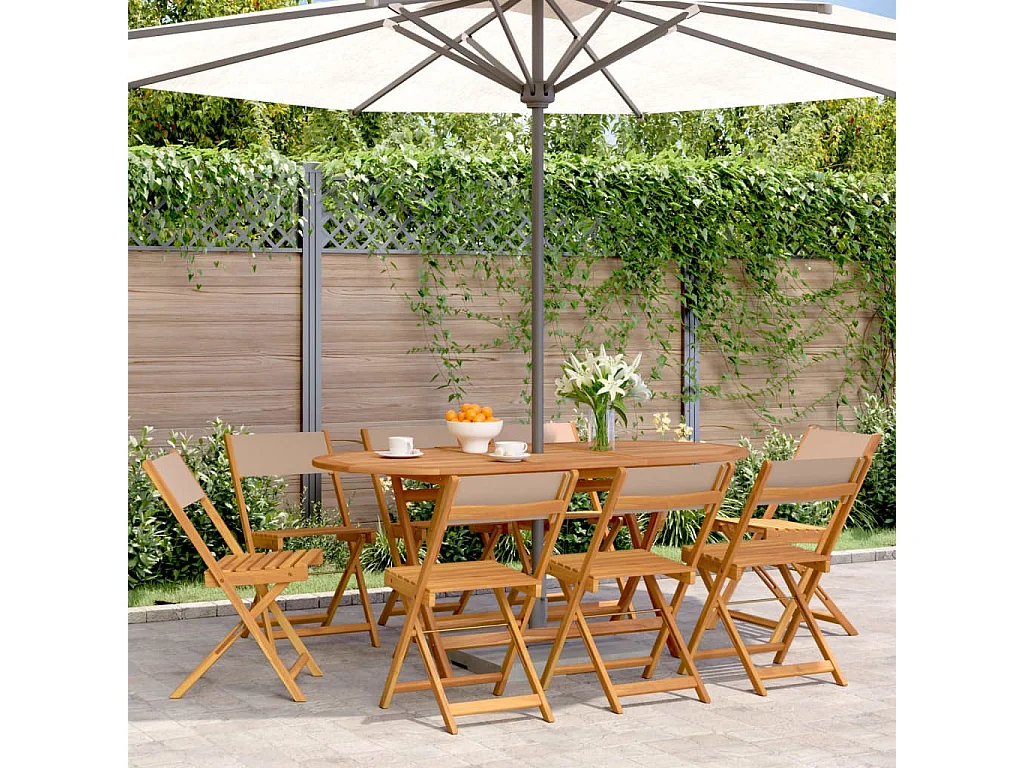 Chaises de jardin pliantes lot de 8 taupe tissu et bois massif