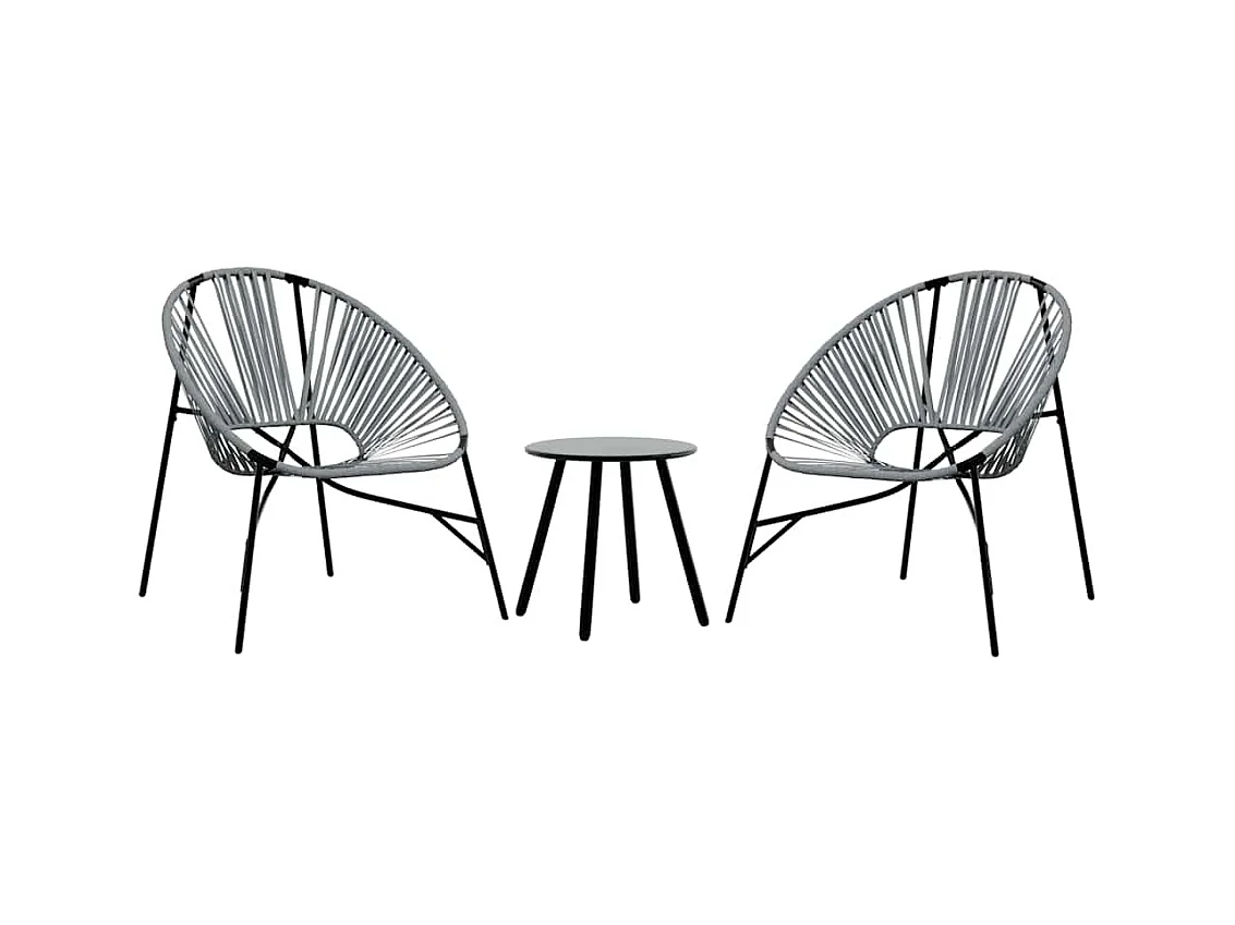 Lot de 3 Chaise de jardin noir et gris clair résine tressée