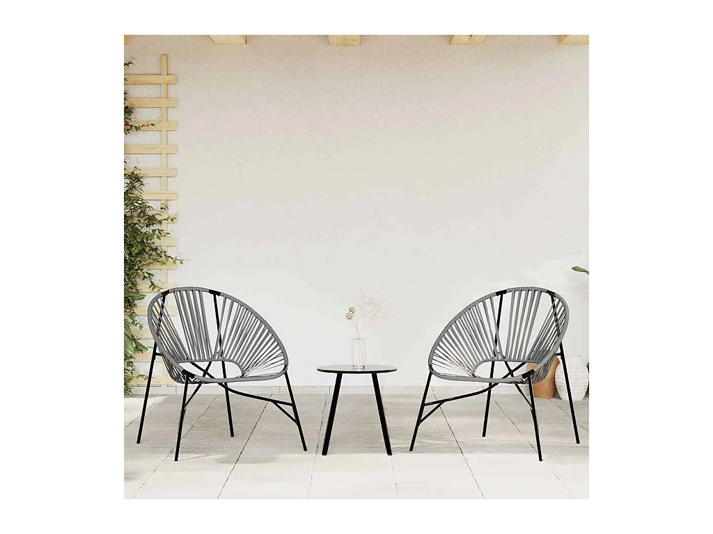 Lot de 3 Chaise de jardin noir et gris clair résine tressée