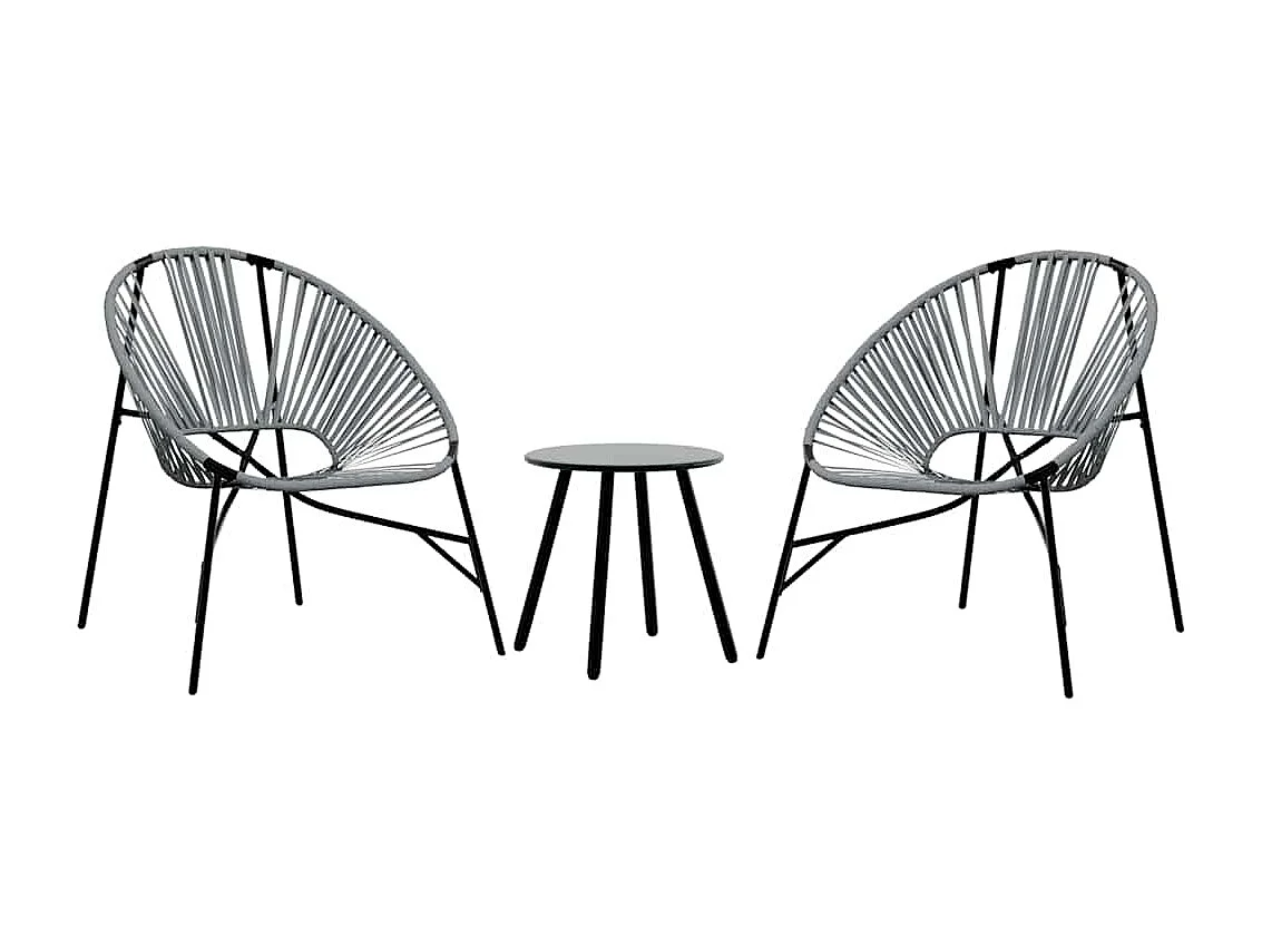 Lot de 3 Chaise de jardin noir et gris clair résine tressée