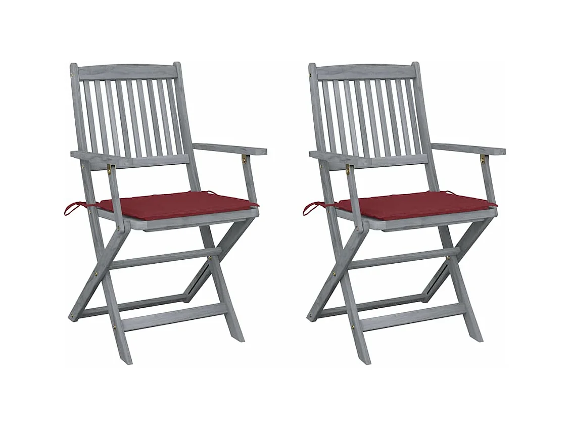 Chaises pliables d'extérieur 2 pièces avec coussins Bois d'acacia