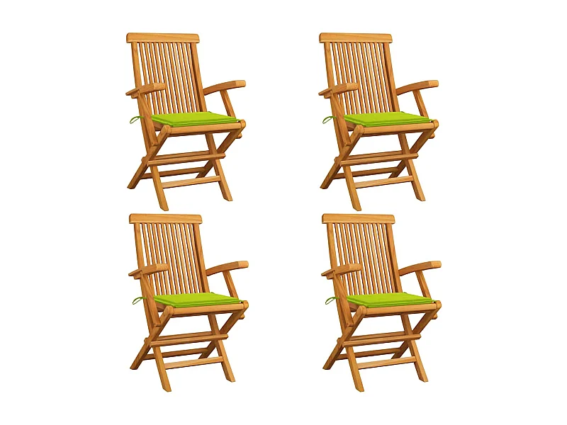 Chaises de jardin avec coussins vert vif 4 pièces Bois de teck