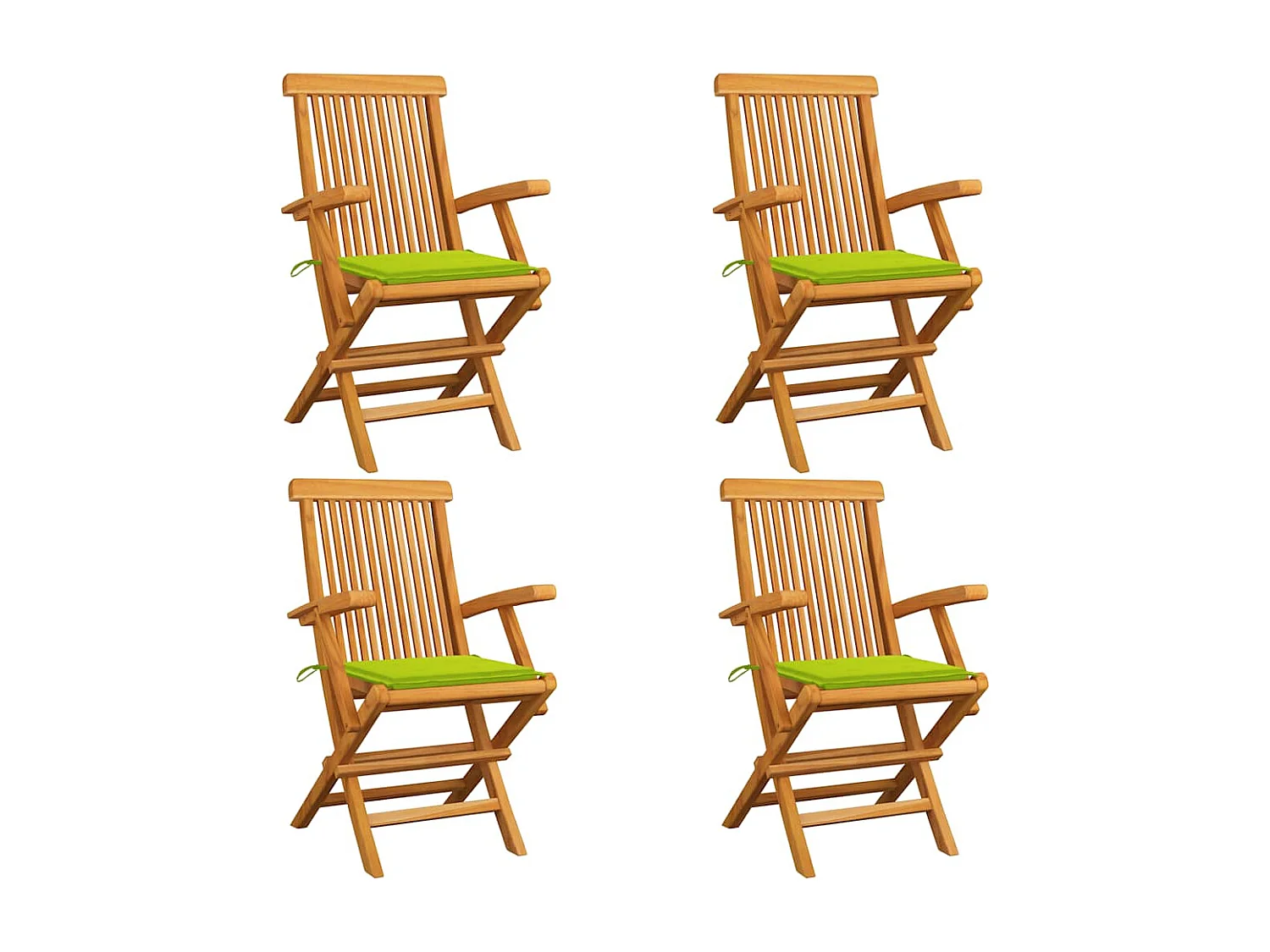 Chaises de jardin avec coussins vert vif 4 pièces Bois de teck