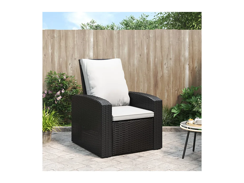 Fauteuil inclinable de jardin avec coussins noir résine tressée