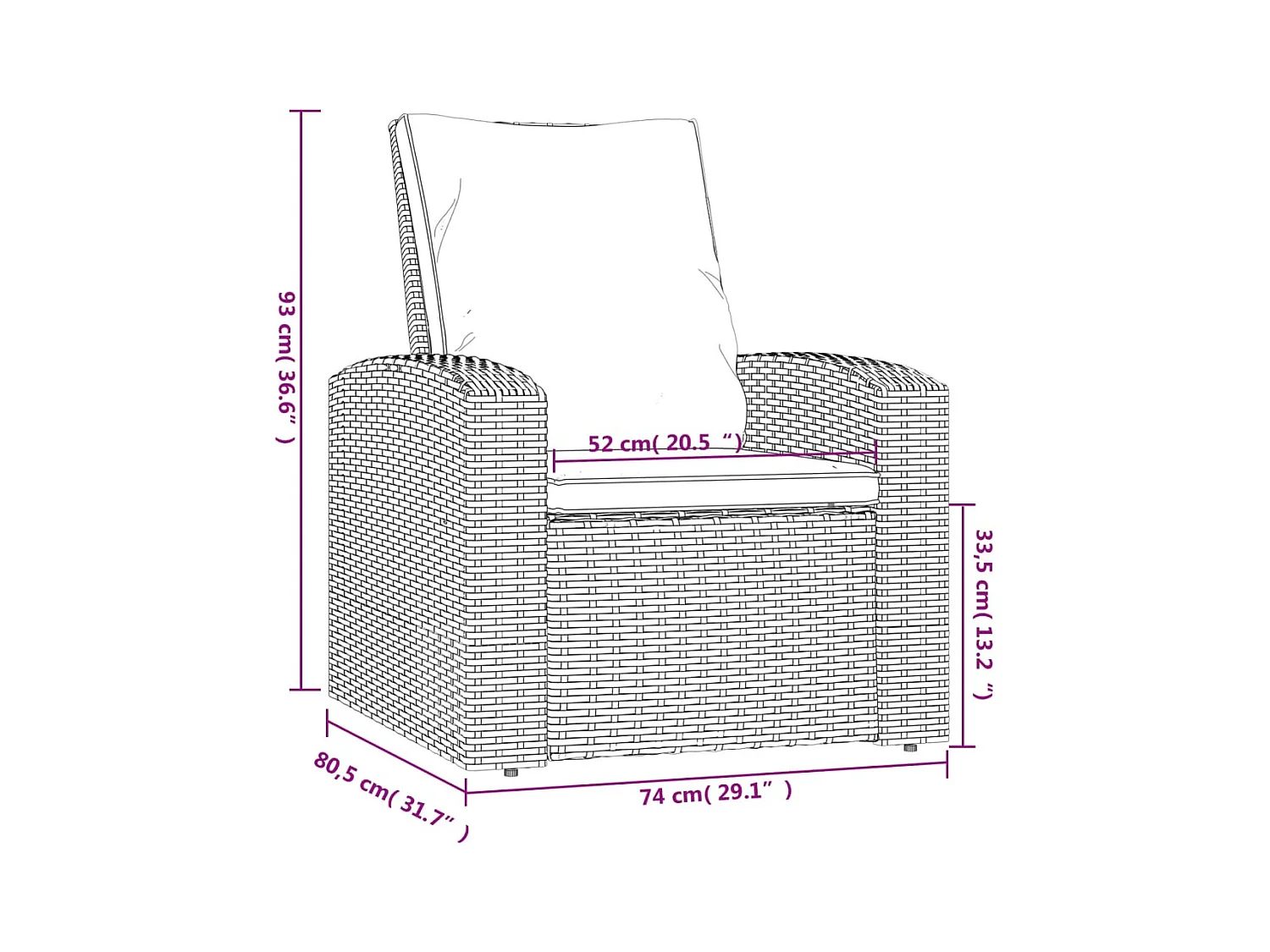 Fauteuil inclinable de jardin avec coussins noir résine tressée